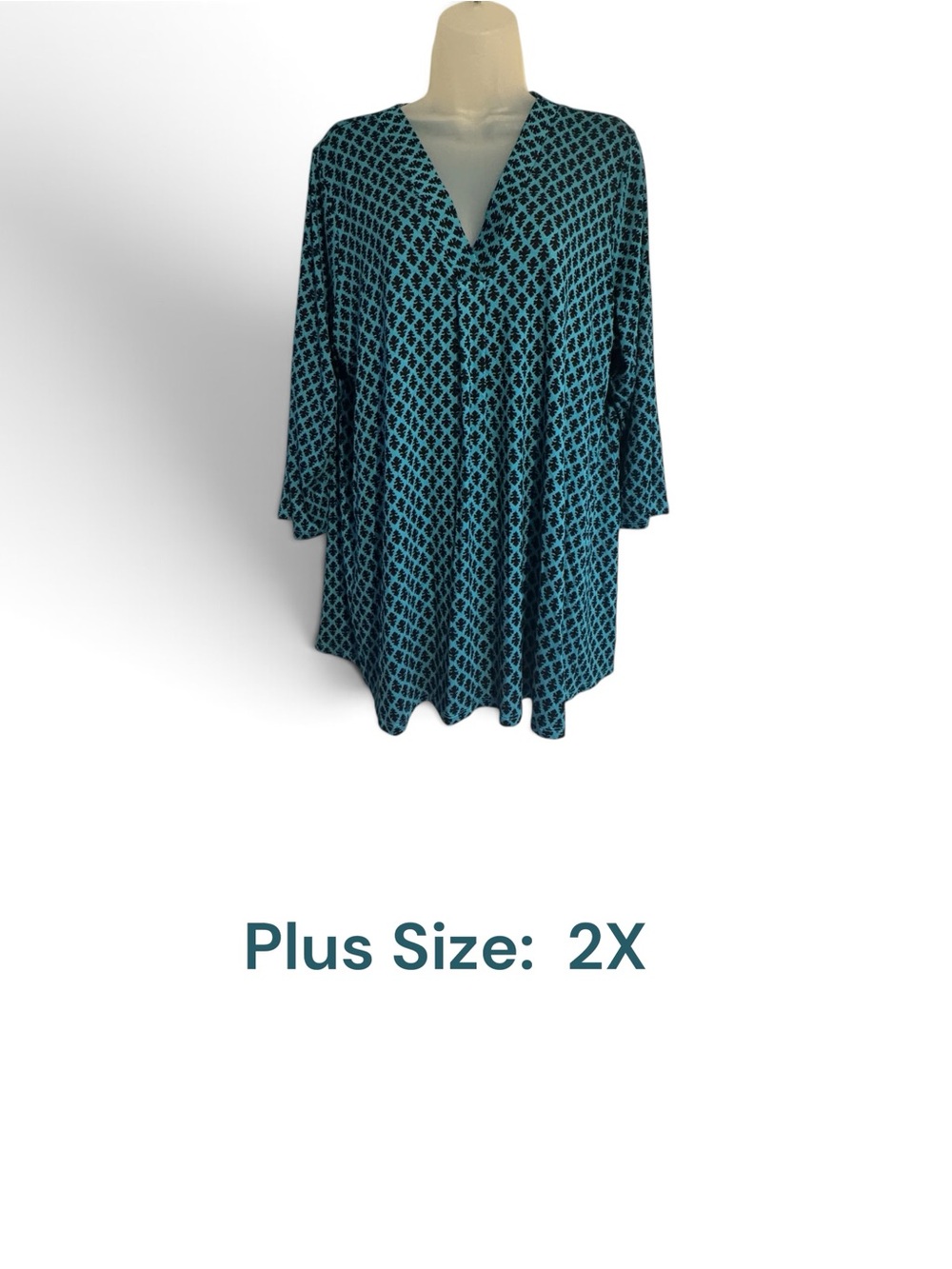 croft & barrow Teal and Black Patterned V-Neck Tunic - Plus Size 2X